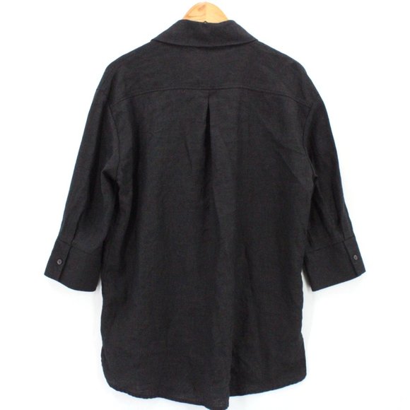 Neu Nomads Linen Shirt Womens Black Button Down Oversized 3/4 Sleeve Size XS - Picture 8 of 10